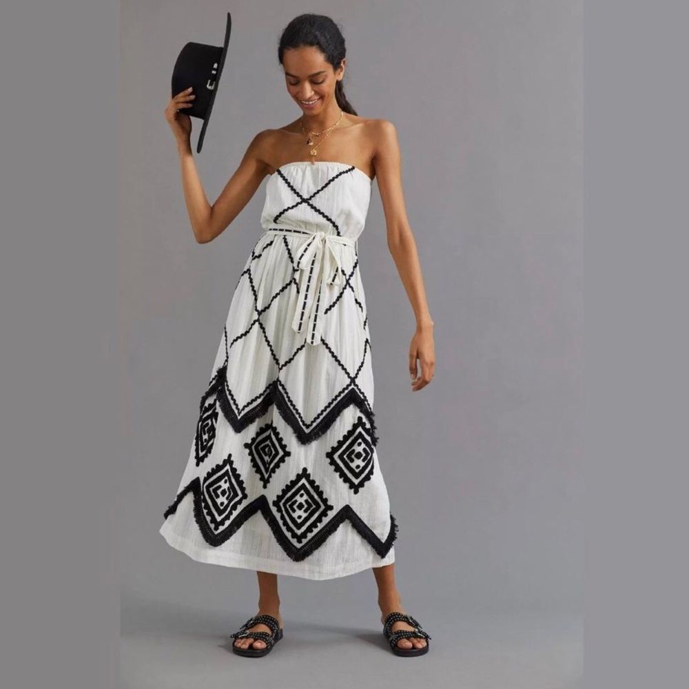 Anthropologie VERB Pallavi Singhee Strapless Appliqued Maxi Dress Size 2